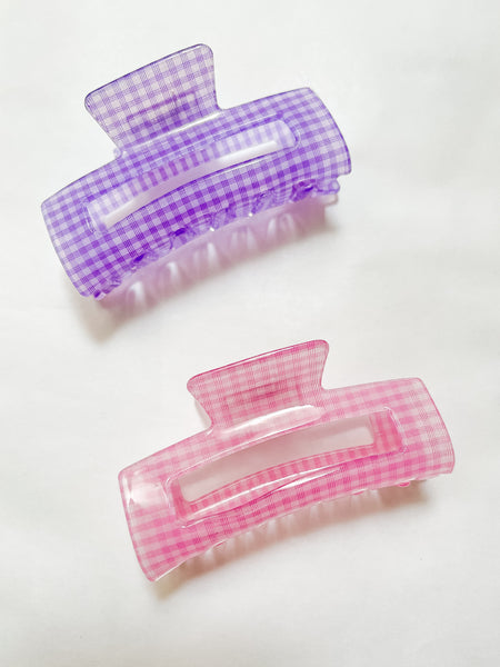 Gingham Hair Claw - Lavender or Pink