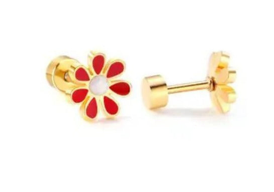 Elsie Flower Studs - RED