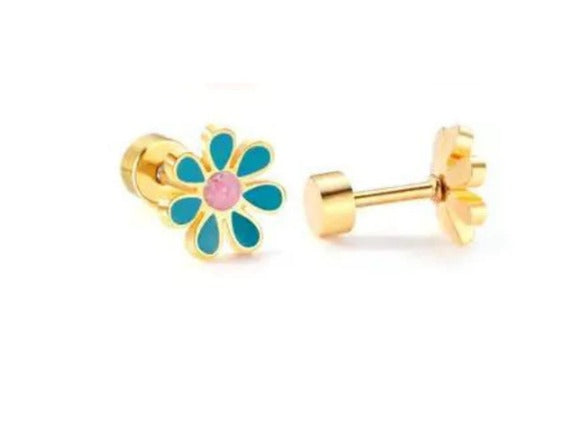 Elsie Flower Studs - TEAL