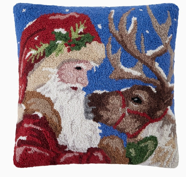 Classic Santa and Reindeer Pillow