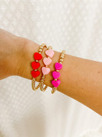 Trio Heart Bracelet (Red, Pink, and Hot Pink)